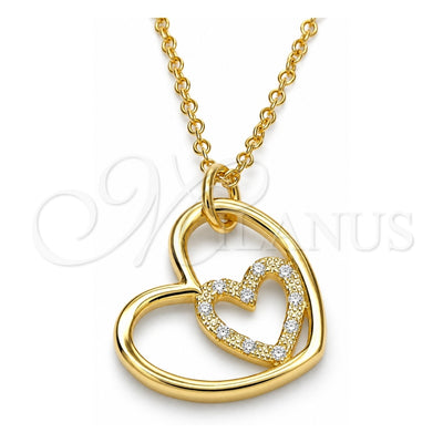 Sterling Silver Pendant Necklace, Heart Design, with White Cubic Zirconia, Polished, Golden Finish, 04.336.0027.2.16 (01 MM Thickness, 16 Inches Length)