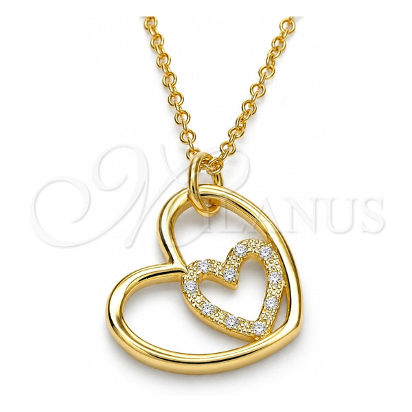 Sterling Silver Pendant Necklace, Heart Design, with White Cubic Zirconia, Polished, Golden Finish, 04.336.0027.2.16 (01 MM Thickness, 16 Inches Length)