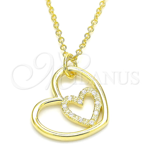 Sterling Silver Pendant Necklace, Heart Design, with White Cubic Zirconia, Polished, Golden Finish, 04.336.0027.2.16 (01 MM Thickness, 16 Inches Length)