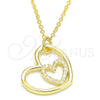 Sterling Silver Pendant Necklace, Heart Design, with White Cubic Zirconia, Polished, Golden Finish, 04.336.0027.2.16 (01 MM Thickness, 16 Inches Length)