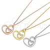 Sterling Silver Pendant Necklace, Heart Design, with White Cubic Zirconia, Polished, Golden Finish, 04.336.0027.2.16 (01 MM Thickness, 16 Inches Length)