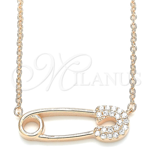 Sterling Silver Pendant Necklace, with White Cubic Zirconia, Polished, Rose Gold Finish, 04.336.0047.1.16 (01 MM Thickness, 16 Inches Length)