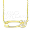 Sterling Silver Pendant Necklace, Paperclip Design, with White Cubic Zirconia, Polished, Golden Finish, 04.336.0047.2.16 (01 MM Thickness, 16 Inches Length)