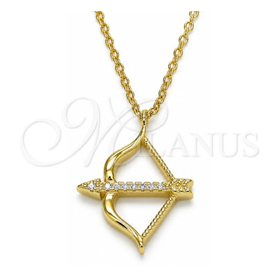 Sterling Silver Pendant Necklace, with White Cubic Zirconia, Polished, Golden Finish, 04.336.0060.2.16 (01 MM Thickness, 16 Inches Length)