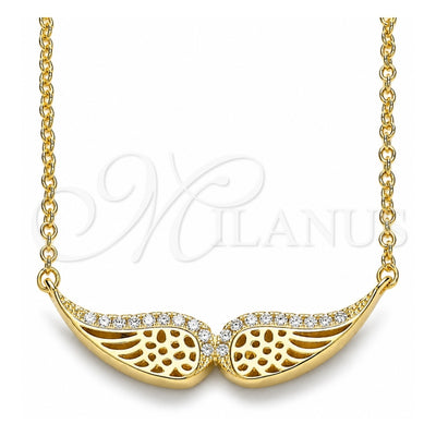 Sterling Silver Pendant Necklace, with White Cubic Zirconia, Polished, Golden Finish, 04.336.0003.2.16 (01 MM Thickness, 16 Inches Length)