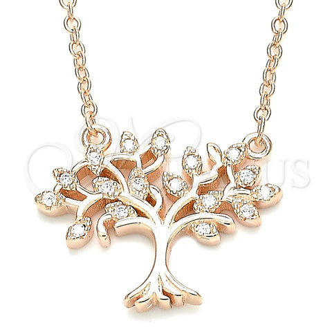 Sterling Silver Pendant Necklace, Tree Design, with White Cubic Zirconia, Polished, Rose Gold Finish, 04.336.0045.1.16 (01 MM Thickness, 16 Inches Length)