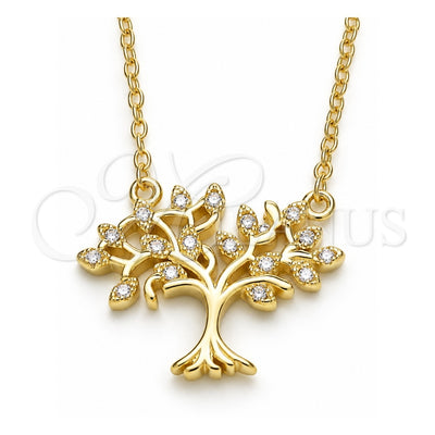 Sterling Silver Pendant Necklace, Tree Design, with White Cubic Zirconia, Polished, Golden Finish, 04.336.0045.2.16 (01 MM Thickness, 16 Inches Length)