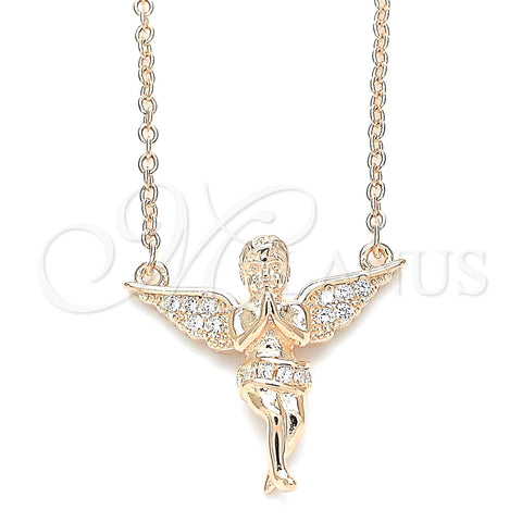 Sterling Silver Pendant Necklace, Angel Design, with White Micro Pave, Polished, Rose Gold Finish, 04.336.0012.1.16 (01 MM Thickness, 16 Inches Length)