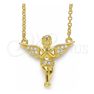 Sterling Silver Pendant Necklace, Angel Design, with White Micro Pave, Polished, Golden Finish, 04.336.0012.2.16 (01 MM Thickness, 16 Inches Length)