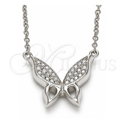 Sterling Silver Pendant Necklace, Butterfly Design, with White Cubic Zirconia, Polished, Rhodium Finish, 04.336.0160.16 (01 MM Thickness, 16 Inches Length)