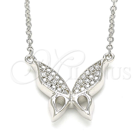 Sterling Silver Pendant Necklace, Butterfly Design, with White Cubic Zirconia, Polished, Rhodium Finish, 04.336.0160.16 (01 MM Thickness, 16 Inches Length)