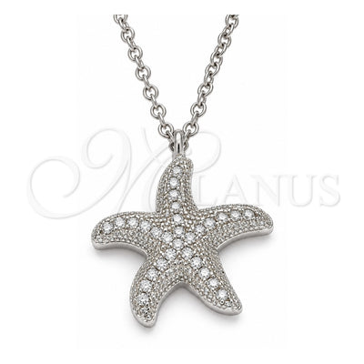 Sterling Silver Pendant Necklace, with White Cubic Zirconia, Polished, Rhodium Finish, 04.336.0170.16 (01 MM Thickness, 16 Inches Length)