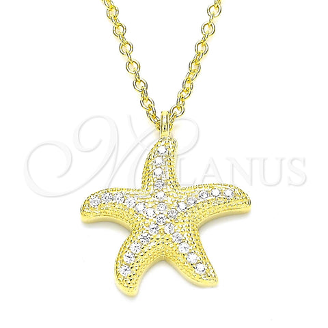 Sterling Silver Pendant Necklace, with White Cubic Zirconia, Polished, Golden Finish, 04.336.0170.2.16 (01 MM Thickness, 16 Inches Length)