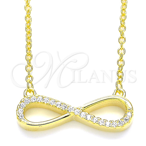 Sterling Silver Pendant Necklace, Infinite Design, with White Cubic Zirconia, Polished, Golden Finish, 04.336.0173.2.16 (01 MM Thickness, 16 Inches Length)
