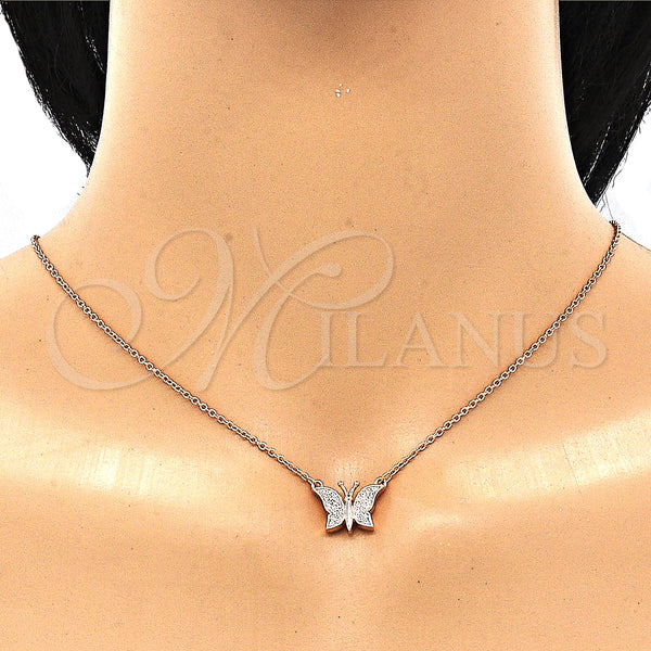Sterling Silver Necklace — Pendant Necklace Butterfly Design with White Cubic Zirconia — alternate product view — SKU 130802 | Plata 925 collar — Pendant Necklace Butterfly diseño with blanco Cubic Zirconia — SKU 130802