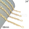 Oro Laminado Basic Necklace, Gold Filled Style Mariner and Puff Mariner Design, Polished, Golden Finish, 04.63.1393.24 (08 MM Thickness, 24 Inches Length)
