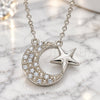 Sterling Silver Pendant Necklace, Moon and Star Design, with White Cubic Zirconia, Polished, Rhodium Finish, 04.336.0179.16 (01 MM Thickness, 16 Inches Length)