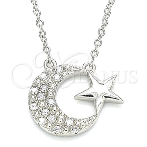 Sterling Silver Necklace — Pendant Necklace Moon and Star Design with White — main product view — SKU 130808 | Plata 925 collar — Pendant Necklace Moon and estrella diseño with blanco — SKU 130808