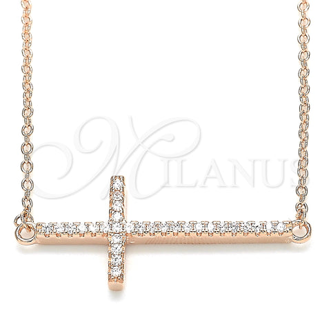 Sterling Silver Pendant Necklace, Cross Design, with White Cubic Zirconia, Polished, Rose Gold Finish, 04.336.0181.1.16 (01 MM Thickness, 16 Inches Length)