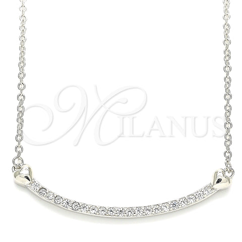 Sterling Silver Pendant Necklace, Heart Design, with White Cubic Zirconia, Polished, Rhodium Finish, 04.336.0182.16 (01 MM Thickness, 16 Inches Length)