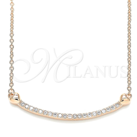Sterling Silver Pendant Necklace, Heart Design, with White Cubic Zirconia, Polished, Rose Gold Finish, 04.336.0182.1.16 (01 MM Thickness, 16 Inches Length)