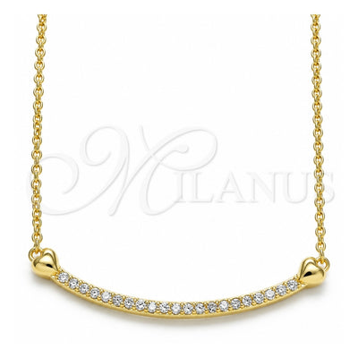 Sterling Silver Pendant Necklace, Heart Design, with White Cubic Zirconia, Polished, Golden Finish, 04.336.0182.2.16 (01 MM Thickness, 16 Inches Length)