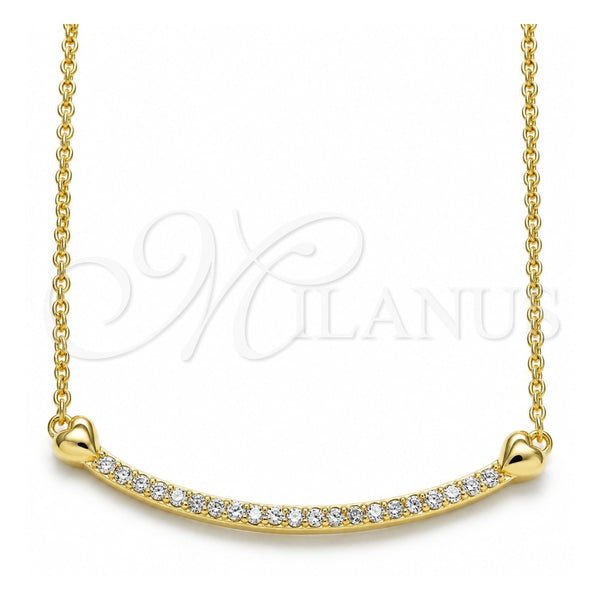 Sterling Silver Pendant Necklace, Heart Design, with White Cubic Zirconia, Polished, Golden Finish, 04.336.0182.2.16 (01 MM Thickness, 16 Inches Length)