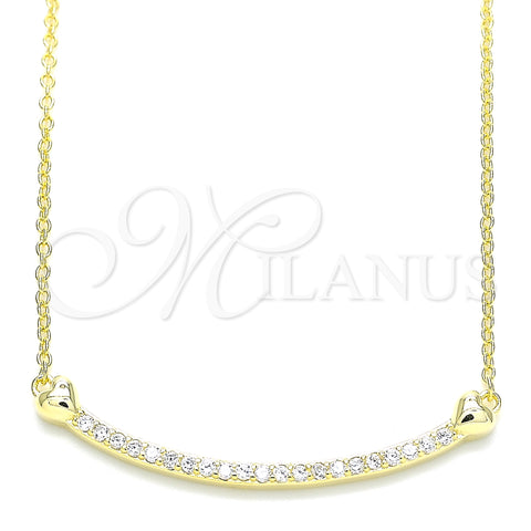 Sterling Silver Pendant Necklace, Heart Design, with White Cubic Zirconia, Polished, Golden Finish, 04.336.0182.2.16 (01 MM Thickness, 16 Inches Length)