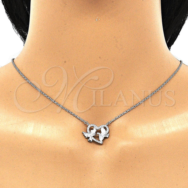 Sterling Silver Necklace — Pendant Necklace Bird and Heart Design with White — alternate product view — SKU 130818 | Plata 925 collar — Pendant Necklace Bird and corazón diseño with blanco — SKU 130818
