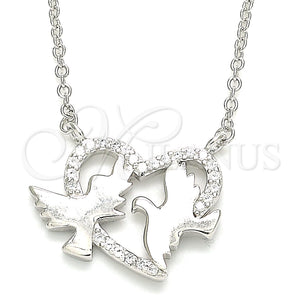 Sterling Silver Necklace — Pendant Necklace Bird and Heart Design with White — main product view — SKU 130818 | Plata 925 collar — Pendant Necklace Bird and corazón diseño with blanco — SKU 130818