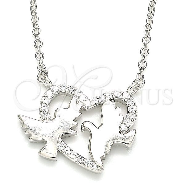 Sterling Silver Necklace — Pendant Necklace Bird and Heart Design with White — main product view — SKU 130818 | Plata 925 collar — Pendant Necklace Bird and corazón diseño with blanco — SKU 130818
