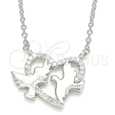 Sterling Silver Pendant Necklace, Bird and Heart Design, with White Micro Pave, Polished, Rhodium Finish, 04.336.0183.16 (01 MM Thickness, 16 Inches Length)