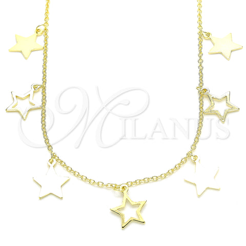 Sterling Silver Pendant Necklace, Star Design, Polished, Golden Finish, 04.336.0184.2.16 (01 MM Thickness, 16 Inches Length)