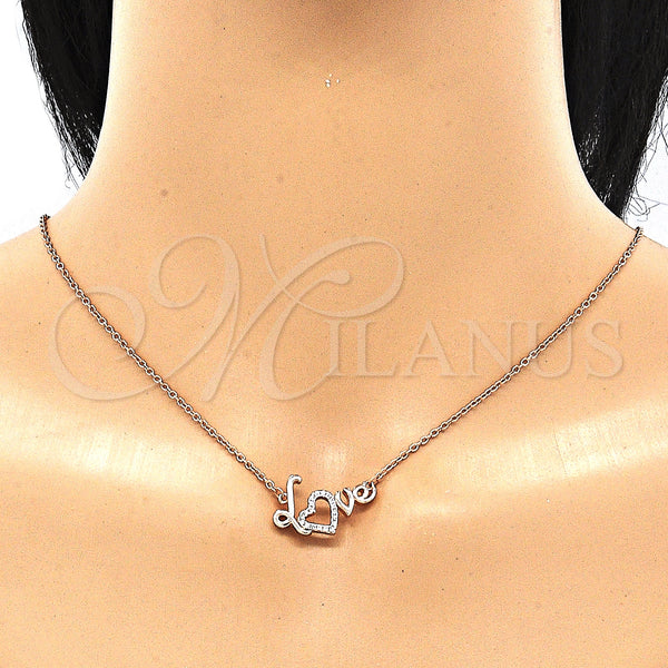 Sterling Silver Necklace — Pendant Necklace Love and Heart Design with White — alternate product view — SKU 130826 | Plata 925 collar — Pendant Necklace Love and corazón diseño with blanco — SKU 130826