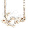 Sterling Silver Pendant Necklace, Love and Heart Design, with White Cubic Zirconia, Polished, Rose Gold Finish, 04.336.0185.1.16 (01 MM Thickness, 16 Inches Length)