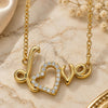 Sterling Silver Pendant Necklace, Love and Heart Design, with White Cubic Zirconia, Polished, Golden Finish, 04.336.0185.2.16 (01 MM Thickness, 16 Inches Length)