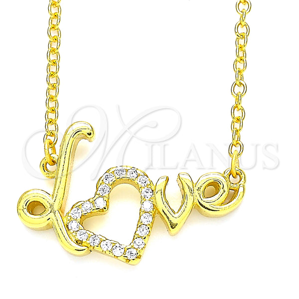 Sterling Silver Necklace — Pendant Necklace Love and Heart Design with White — main product view — SKU 130827 | Plata 925 collar — Pendant Necklace Love and corazón diseño with blanco — SKU 130827