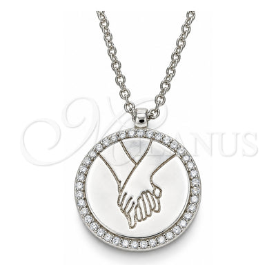 Sterling Silver Pendant Necklace, with White Cubic Zirconia, Polished, Rhodium Finish, 04.336.0186.16 (01 MM Thickness, 16 Inches Length)