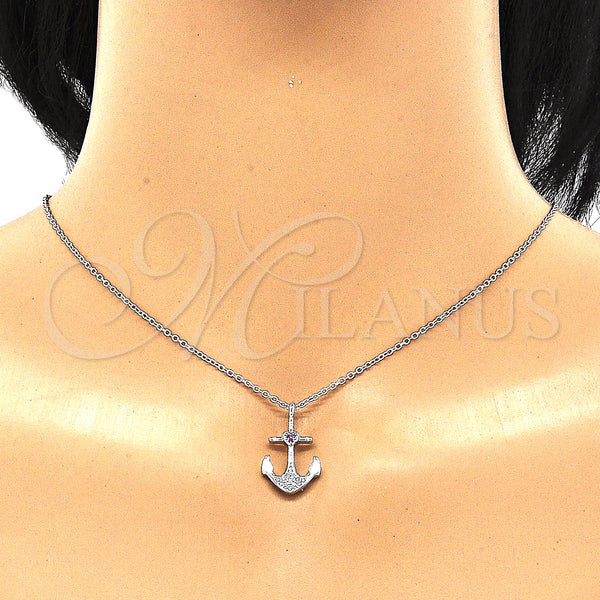 Sterling Silver Necklace — Pendant Necklace Anchor and Heart Design with Ruby — alternate product view — SKU 130829 | Plata 925 collar — Pendant Necklace Anchor and corazón diseño with Ruby — SKU 130829