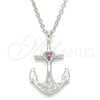Sterling Silver Pendant Necklace, Anchor and Heart Design, with Ruby and White Micro Pave, Polished, Rhodium Finish, 04.336.0187.16 (01 MM Thickness, 16 Inches Length)