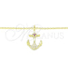 Sterling Silver Pendant Necklace, Anchor and Heart Design, with Ruby and White Micro Pave, Polished, Golden Finish, 04.336.0187.2.16 (01 MM Thickness, 16 Inches Length)