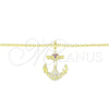 Sterling Silver Pendant Necklace, Anchor and Heart Design, with Ruby and White Micro Pave, Polished, Golden Finish, 04.336.0187.2.16 (01 MM Thickness, 16 Inches Length)