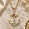 Sterling Silver Pendant Necklace, Anchor and Heart Design, with Ruby and White Micro Pave, Polished, Golden Finish, 04.336.0187.2.16 (01 MM Thickness, 16 Inches Length)