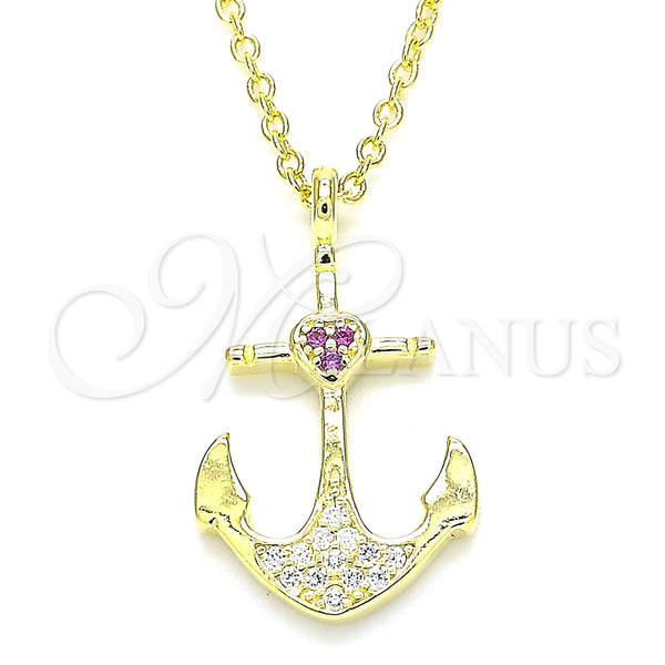 Sterling Silver Necklace — Pendant Necklace Anchor and Heart Design with Ruby — main product view — SKU 130831 | Plata 925 collar — Pendant Necklace Anchor and corazón diseño with Ruby — SKU 130831
