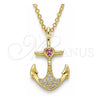 Sterling Silver Pendant Necklace, Anchor and Heart Design, with Ruby and White Micro Pave, Polished, Golden Finish, 04.336.0187.2.16 (01 MM Thickness, 16 Inches Length)