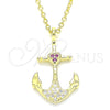 Sterling Silver Pendant Necklace, Anchor and Heart Design, with Ruby and White Micro Pave, Polished, Golden Finish, 04.336.0187.2.16 (01 MM Thickness, 16 Inches Length)