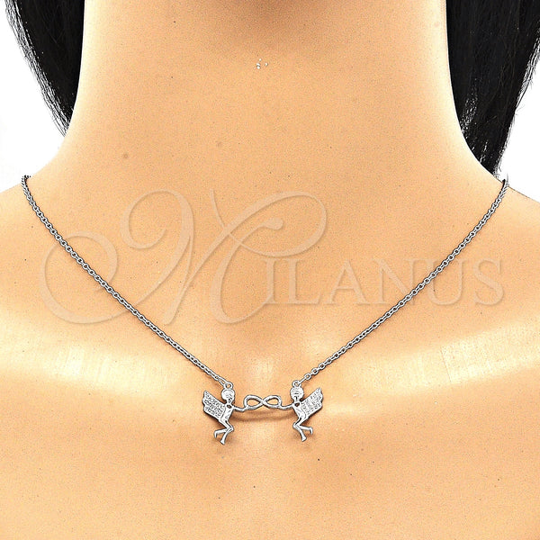 Sterling Silver Necklace — Pendant Necklace Angel and Infinite Design with White — alternate product view — SKU 130832 | Plata 925 collar — Pendant Necklace Angel and Infinite diseño with blanco — SKU 130832