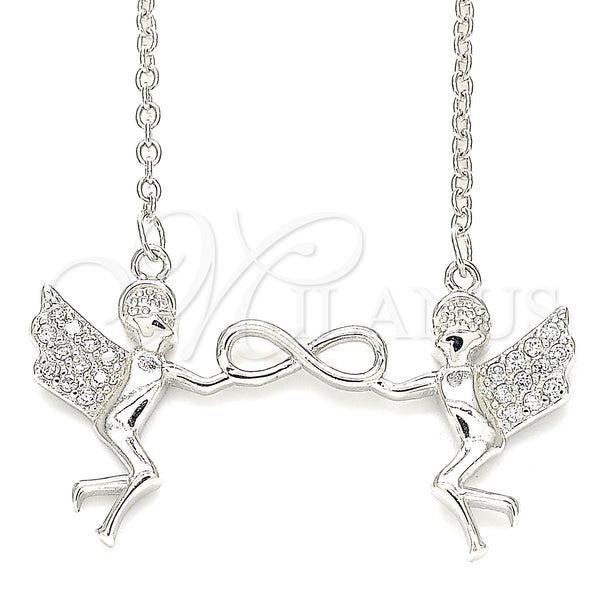 Sterling Silver Necklace — Pendant Necklace Angel and Infinite Design with White — main product view — SKU 130832 | Plata 925 collar — Pendant Necklace Angel and Infinite diseño with blanco — SKU 130832