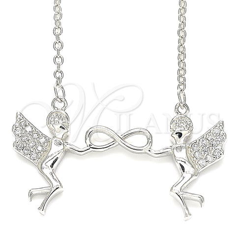 Sterling Silver Pendant Necklace, Angel and Infinite Design, with White Cubic Zirconia, Polished, Rhodium Finish, 04.336.0188.16 (01 MM Thickness, 16 Inches Length)