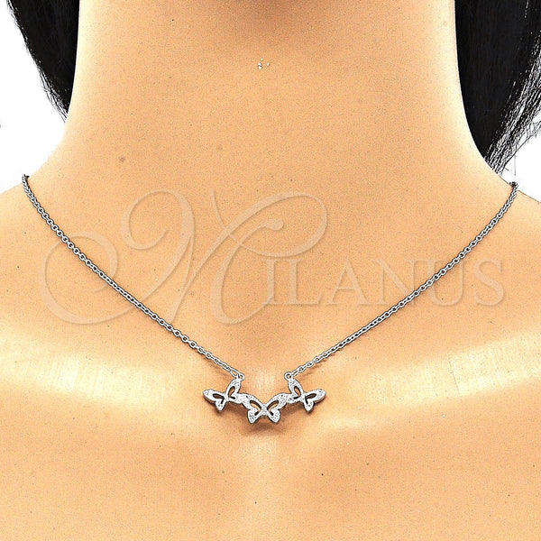 Sterling Silver Necklace — Pendant Necklace Butterfly Design with White Cubic Zirconia — alternate product view — SKU 130836 | Plata 925 collar — Pendant Necklace Butterfly diseño with blanco Cubic Zirconia — SKU 130836
